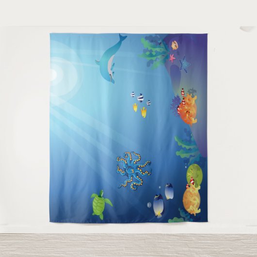 Onder het Zee achtergrond voor kinderen Wandkleed (Voorkant)