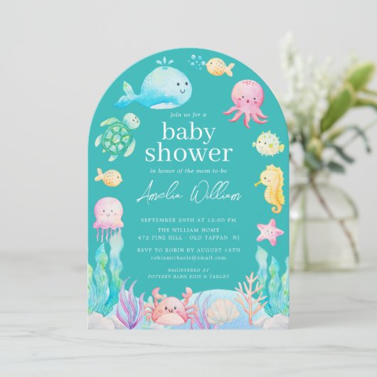 Onder het Zee Adventure Baby shower Kaart (Staand voorkant)