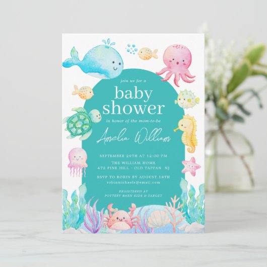 Onder het Zee Adventure Baby shower Kaart (Staand voorkant)