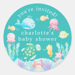 Onder het Zee Adventure Baby shower Ronde Sticker