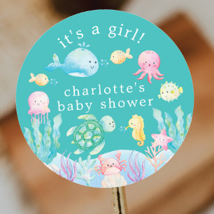 Onder het Zee Adventure Baby shower Ronde Sticker