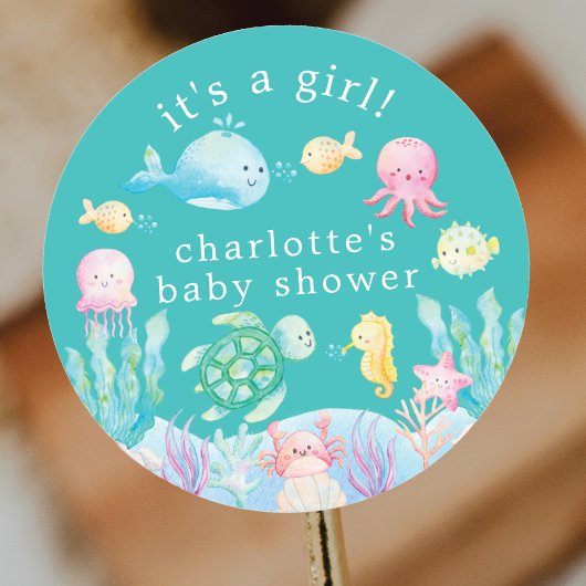 Onder het Zee Adventure Baby shower Ronde Sticker