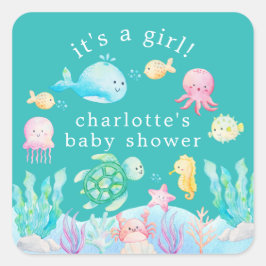 Onder het Zee Adventure Baby shower Vierkante Sticker