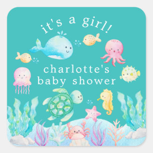 Onder het Zee Adventure Baby shower Vierkante Sticker