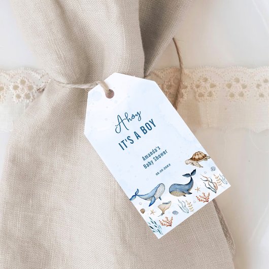 Onder het zee Ahoy Het is een Boy Baby shower Cadeaulabel