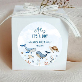 Onder het zee Ahoy Het is een Boy Baby shower Ronde Sticker