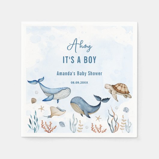 Onder het zee Ahoy Het is een Boy Baby shower Servet (Voorkant)