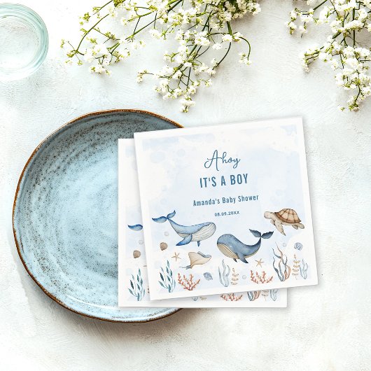 Onder het zee Ahoy Het is een Boy Baby shower Servet