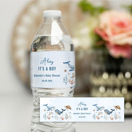 Onder het zee Ahoy Het is een Boy Baby shower Waterfles Etiket