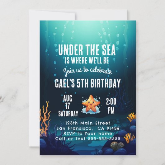 Onder het Zee Animal Birthday Party Invitation Boy Kaart (Voorkant)