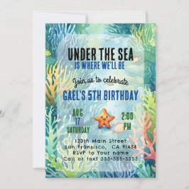 Onder het Zee Animal Birthday Party Invitation Kaart