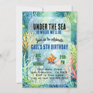 Onder het Zee Animal Birthday Party Invitation Kaart