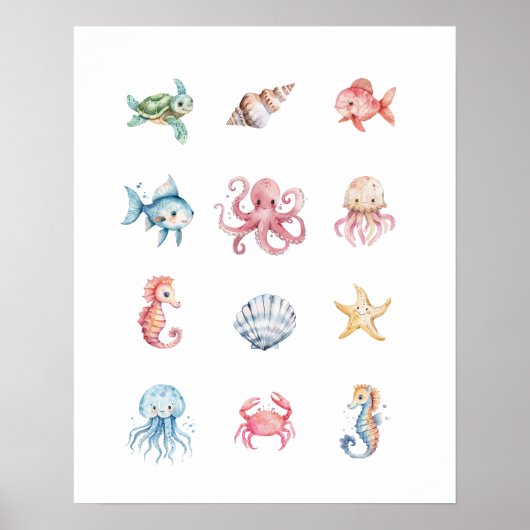 Onder het Zee Animal Poster Print (Voorkant)