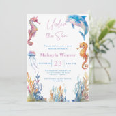 Onder het Zee Animal Waterverf Baby shower Kaart (Staand voorkant)