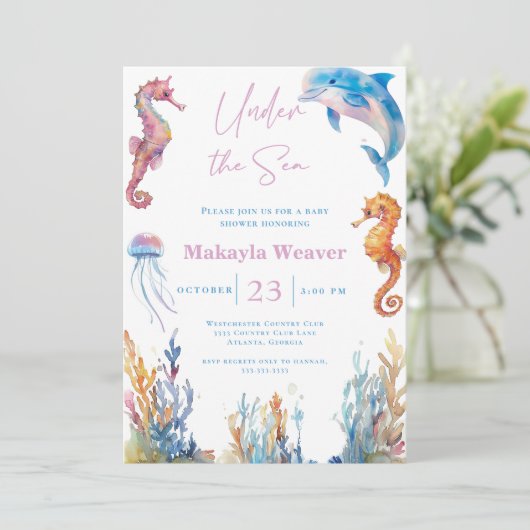 Onder het Zee Animal Waterverf Baby shower Kaart (Staand voorkant)