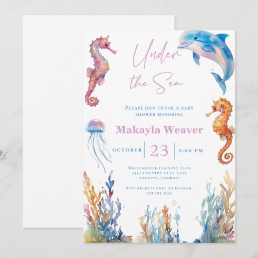 Onder het Zee Animal Waterverf Baby shower Kaart (Voorkant / Achterkant)