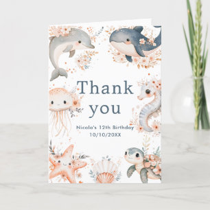 Onder het Zee Animals Birthday Party Bedankkaart