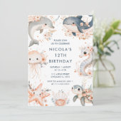 Onder het Zee Animals Birthday Party Kaart (Staand voorkant)