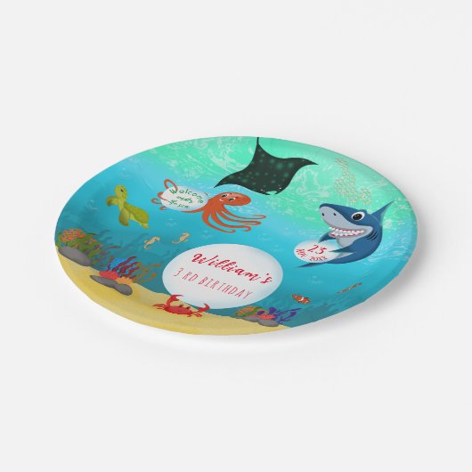 Onder het Zee Animals Birthday Party Papieren Bordje (Gekanteld)