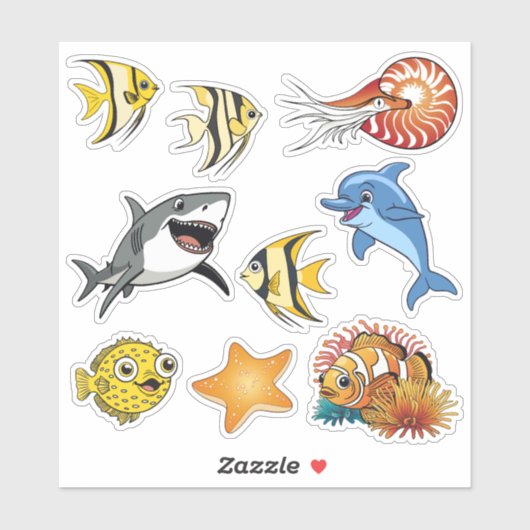 Onder het Zee Animals, Cartoon Underwater Ocean Sticker (Vel)