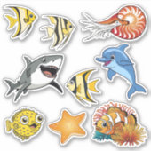 Onder het Zee Animals, Cartoon Underwater Ocean Sticker (Voorkant)
