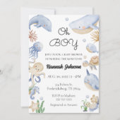 Onder het Zee Animals Nautical Oh Boy Baby shower Kaart (Voorkant)
