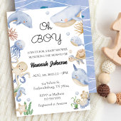 Onder het Zee Animals Nautical Oh Boy Baby shower Kaart