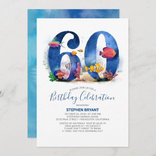 Onder het Zee - Aquarium Theme 60th Birthday Kaart (Voorkant / Achterkant)