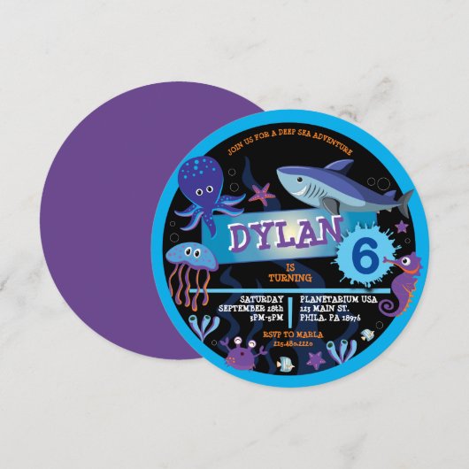 ONDER HET ZEE Aquarium Verjaardagsfeestuitnodiging Kaart (Voorkant / Achterkant)