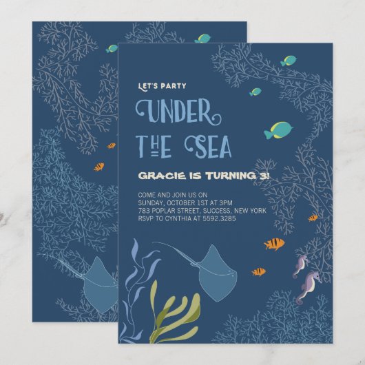 Onder het Zee Aquatic Ocean Kind Verjaardag Kaart (Voorkant / Achterkant)