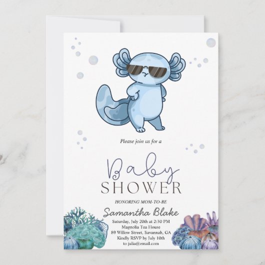 Onder het Zee Axolotl Baby shower Invitation Kaart (Voorkant)