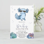Onder het Zee Axolotl Baby shower Invitation Kaart (Staand voorkant)