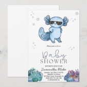 Onder het Zee Axolotl Baby shower Invitation Kaart (Voorkant / Achterkant)