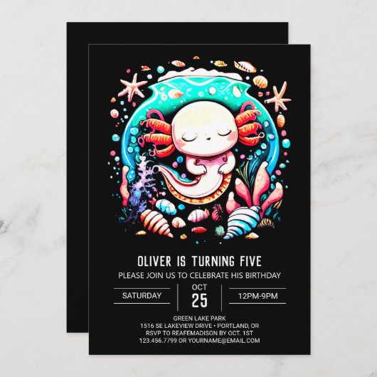 Onder het Zee Axolotl Online Verjaardag Kaart (Voorkant / Achterkant)