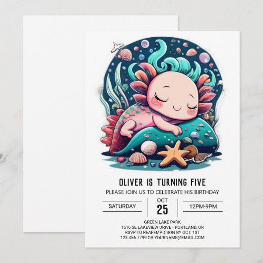 Onder het Zee Axolotl Party Verjaardag Kaart (Voorkant / Achterkant)