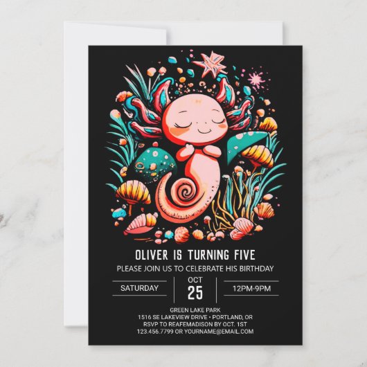 Onder het Zee Axolotl Printable Birthday Kaart (Voorkant)