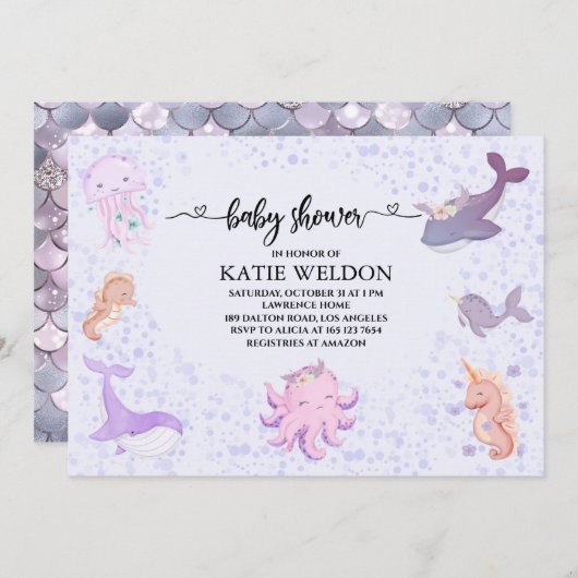 Onder het Zee Baby animals Baby shower Kaart (Voorkant / Achterkant)