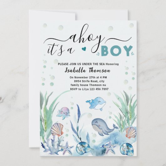 Onder het zee Baby Boy Douche Uitnodigingen (Voorkant)
