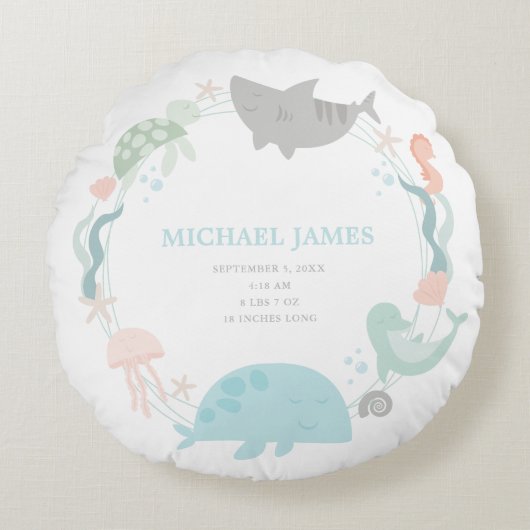 Onder het Zee Baby Boy Keepsake Kwekerij Rond Kussen (Voorkant)