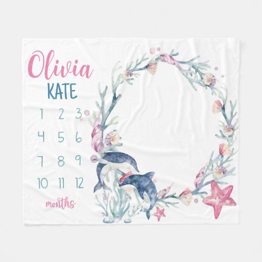 Onder het Zee Baby Girl Milestone Blanket, Meisje  Fleece Deken (Voorkant (Horizontaal))