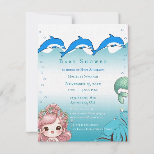 Onder het Zee Baby Girl Shower Kaart (Voorkant)