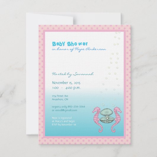 Onder het Zee Baby Meisje Douche Aankondigingslamp Kaart (Voorkant)