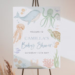 Onder het Zee Baby shower 18x24" Welkomstbord Poster<br><div class="desc">Onder het Zee 18x24"Welkomstteken. Een schattig onderwater oceaan dier thema Baby shower ontwerp met waterverf zee dieren - Walvis,  schildpad,  kwallen,  octopus,  vis,  krabben.. Het perfecte welkomstbord voor uw zee thema baby shower.</div>