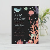 Onder het Zee Baby shower Ahoy Het is een jongen Kaart (Staand voorkant)