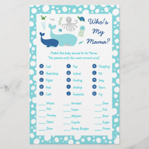 Onder het Zee Baby shower Animal Match Game Flyer