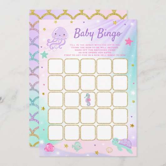 Onder het Zee Baby shower Bingo Card Game Kaart (Voorkant / Achterkant)