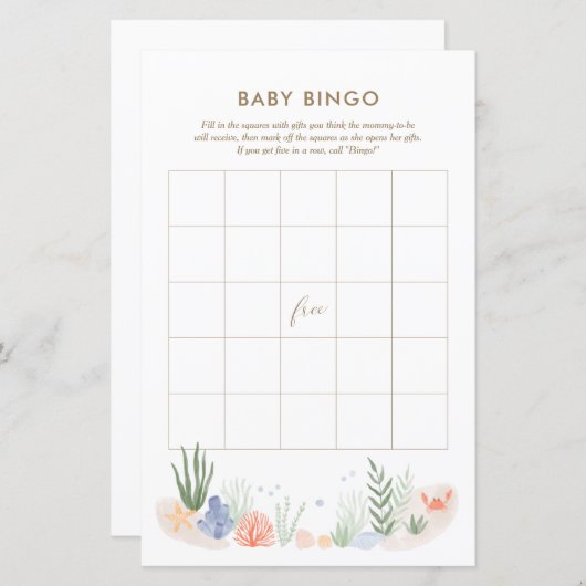 Onder het Zee Baby shower Bingo Game (Voorkant / Achterkant)