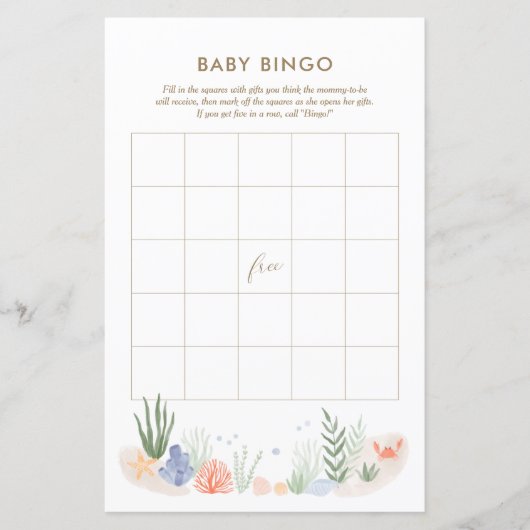 Onder het Zee Baby shower Bingo Game (Voorkant)