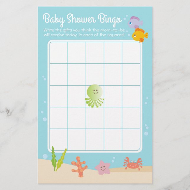 Onder het Zee Baby shower Bingo Game blauw & groen (Voorkant)