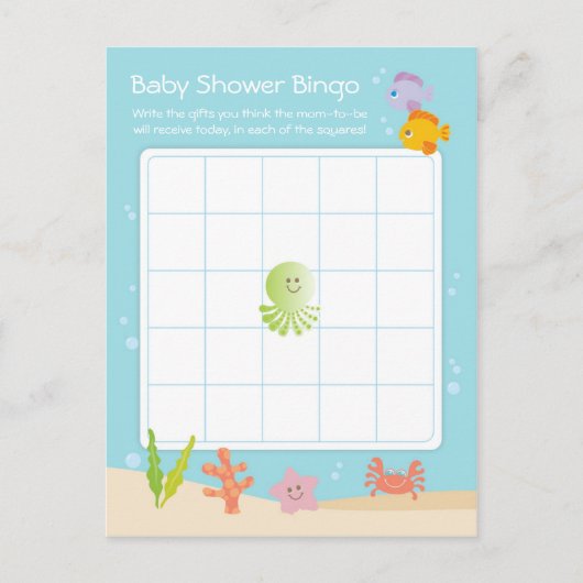 Onder het Zee Baby shower Bingo Game Kaart (Voorkant)